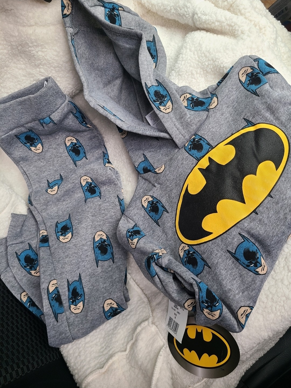 DC Batman Grey, Blue & Yellow Kids Hooded Sweatshirt And Sweatpants